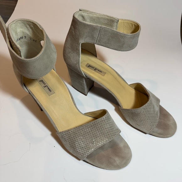 Paul Green Beige suede ankle strap block heel shoes size 7 - Picture 1 of 9